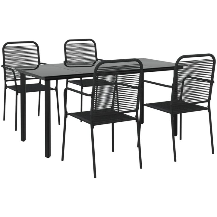 Matgrupp för trädgården 5 delar svart bomullsrep och stål vidaXL 160 cm table length – bild 3