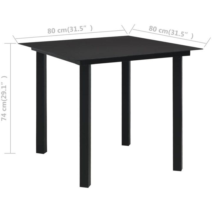 Matgrupp för trädgården 5 delar svart glas och stål vidaXL 80 cm table length – bild 12