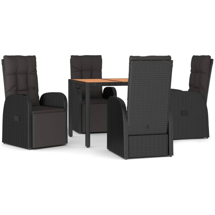 Matgrupp för trädgården 5 delar svart konstrotting&massivakacia vidaXL 90 x 90 x 75 cm – bild 2