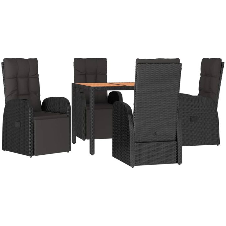 Matgrupp för trädgården 5 delar svart konstrotting&massivakacia vidaXL 90 x 90 x 75 cm – bild 3