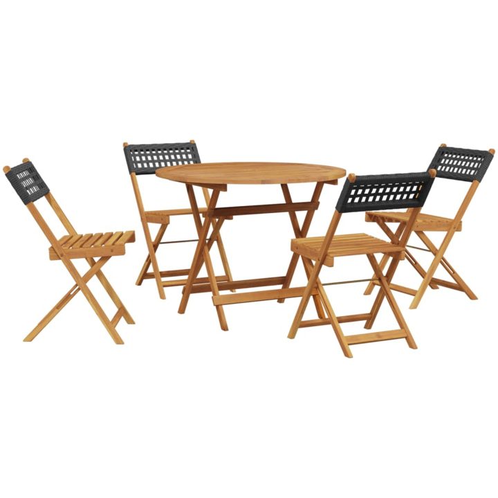 Matgrupp för trädgården 5 delar svart konstrotting/massivt trä vidaXL 90 x 75 cm – bild 2