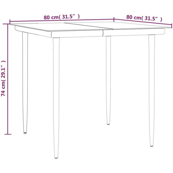 Matgrupp för trädgården 5 delar svart konstrottning & stål vidaXL 80 cm bordslängd – bild 11