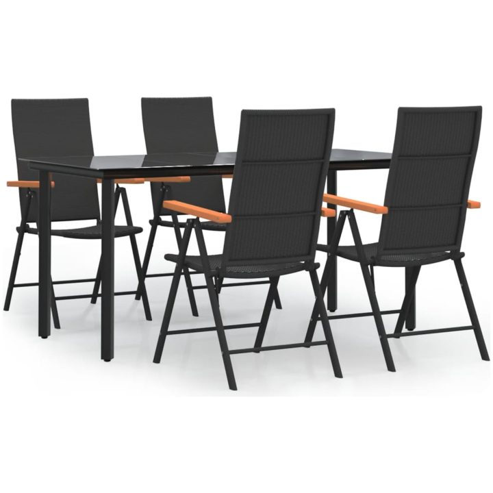 Matgrupp för trädgården 5 delar svart och brun konstrottning vidaXL 160 cm table length – bild 2