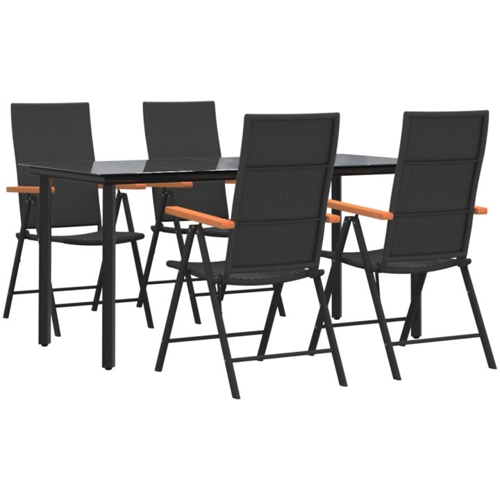 Matgrupp för trädgården 5 delar svart och brun konstrottning vidaXL 160 cm table length – bild 3