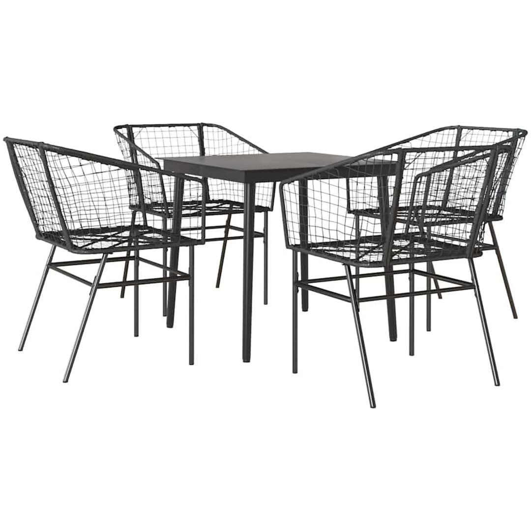 Matgrupp för trädgården 5 delar svart polyrotting glas vidaXL 80 x 80 x 74 cm – bild 2