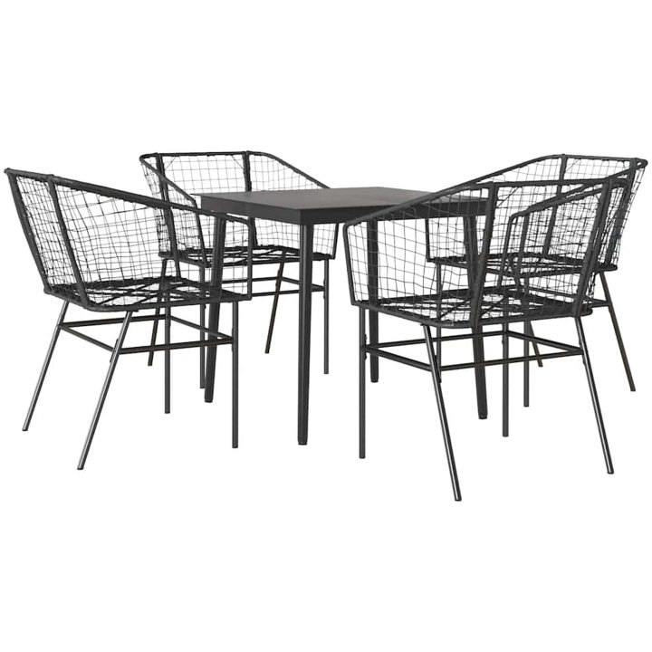 Matgrupp för trädgården 5 delar svart polyrotting glas vidaXL 80 x 80 x 74 cm – bild 2