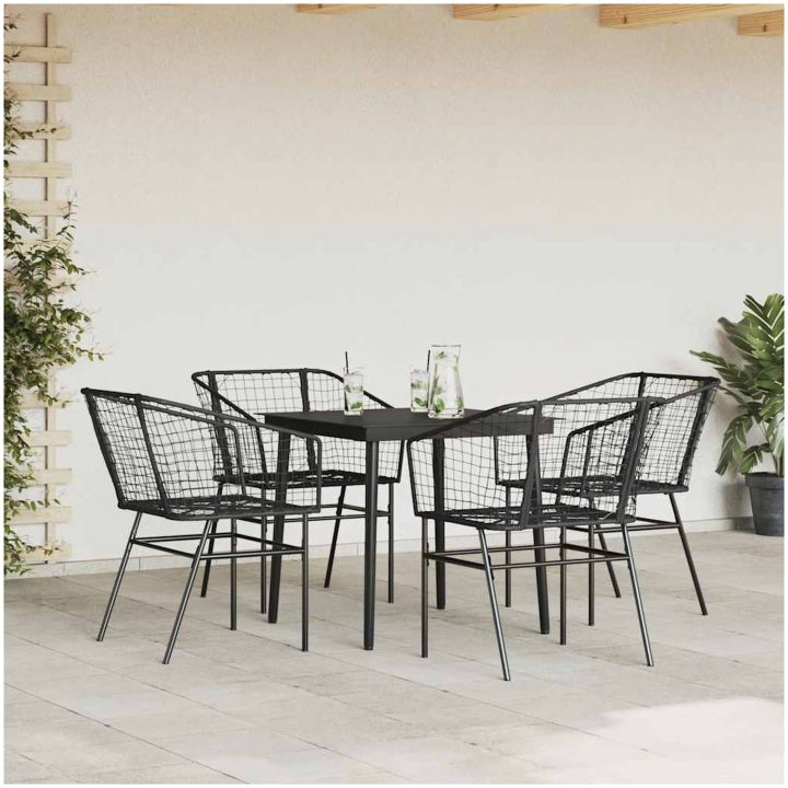 Matgrupp för trädgården 5 delar svart polyrotting glas vidaXL 80 x 80 x 74 cm – bild 3