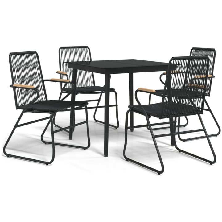 Matgrupp för trädgården 5 delar svart PVC-rotting vidaXL 80 cm table length – bild 2
