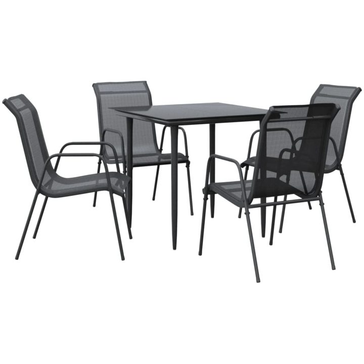 Matgrupp för trädgården 5 delar svart stål och textilen vidaXL 80 cm table length – bild 2