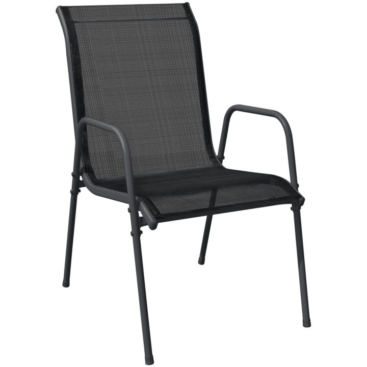 Matgrupp för trädgården 5 delar svart stål och textilen vidaXL 80 cm table length – bild 3