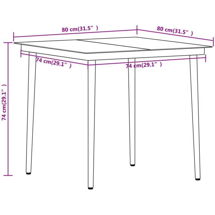Matgrupp för trädgården 5 delar svart vidaXL 80 cm table length – bild 8