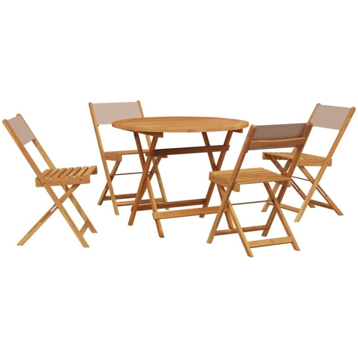 Matgrupp för trädgården 5 delar taupe tyg och massivt trä vidaXL 90 x 75 cm – bild 2