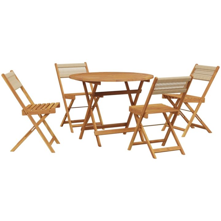 Matgrupp för trädgården 5delar beige polypropen och massivt trä vidaXL 90 x 75 cm – bild 2