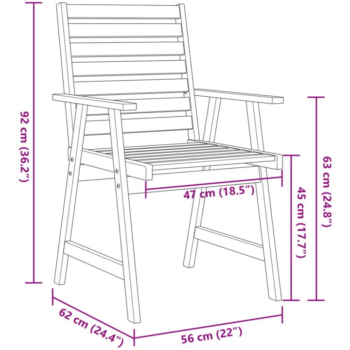 Matgrupp för trädgården 6 delar massivt akaciaträ vidaXL 110 x 75 cm – bild 11