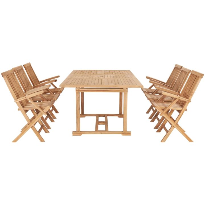 Matgrupp för trädgården 7 delar 150-200x100x75 cm teakträ vidaXL – bild 2