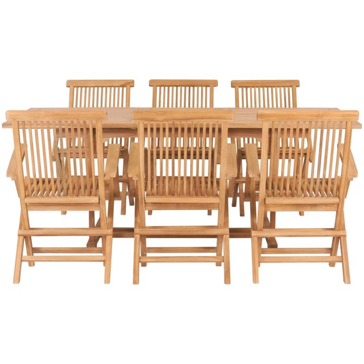 Matgrupp för trädgården 7 delar 150-200x100x75 cm teakträ vidaXL – bild 3