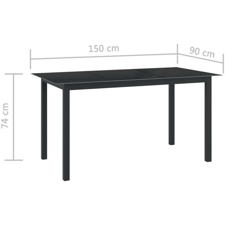Matgrupp för trädgården 7 delar aluminium svart vidaXL 150 cm table length – bild 11