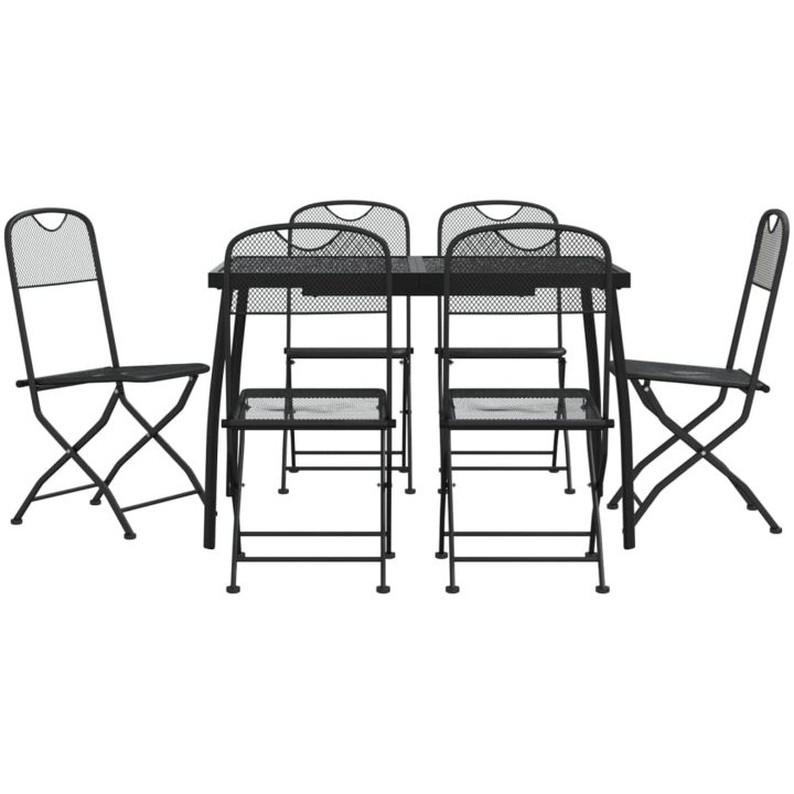 Matgrupp för trädgården 7 delar antracit metallnät vidaXL 110 cm table length – bild 2