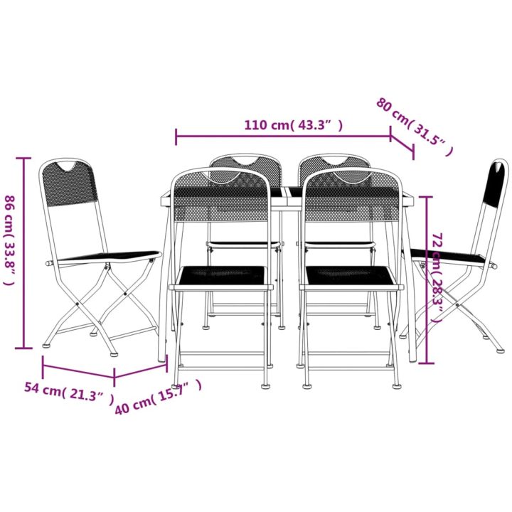 Matgrupp för trädgården 7 delar antracit metallnät vidaXL 110 cm table length – bild 9