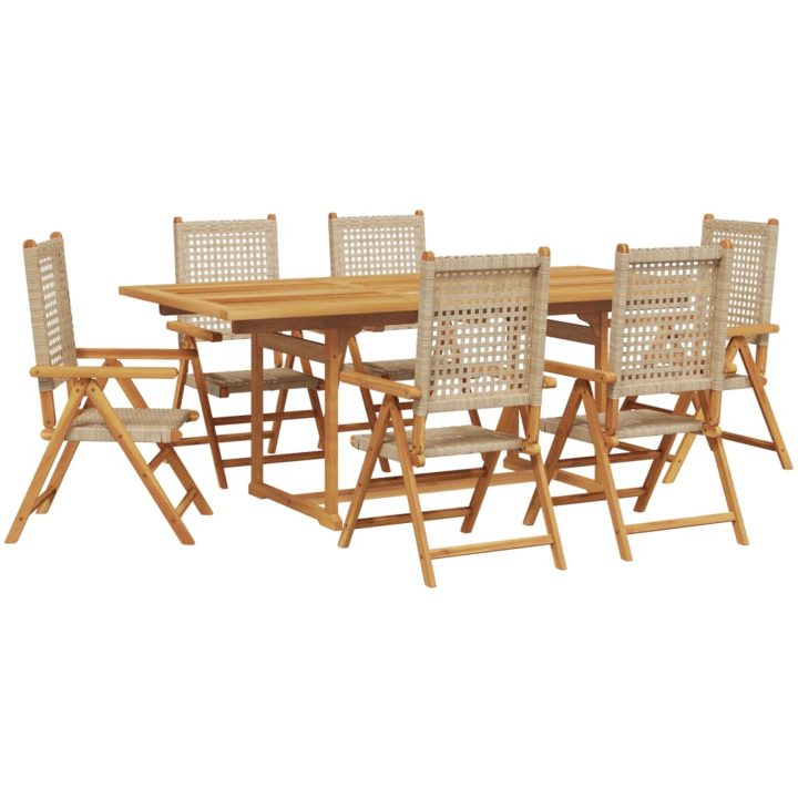 Matgrupp för trädgården 7 delar beige konstrotting/massivt trä vidaXL – bild 2