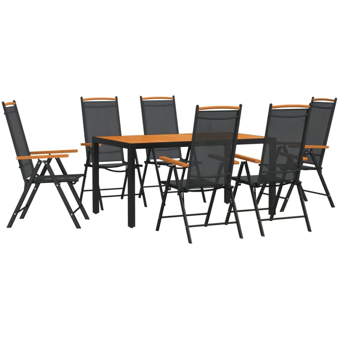 Matgrupp för trädgården 7 delar brun aluminium vidaXL 150 cm bordslängd – bild 2