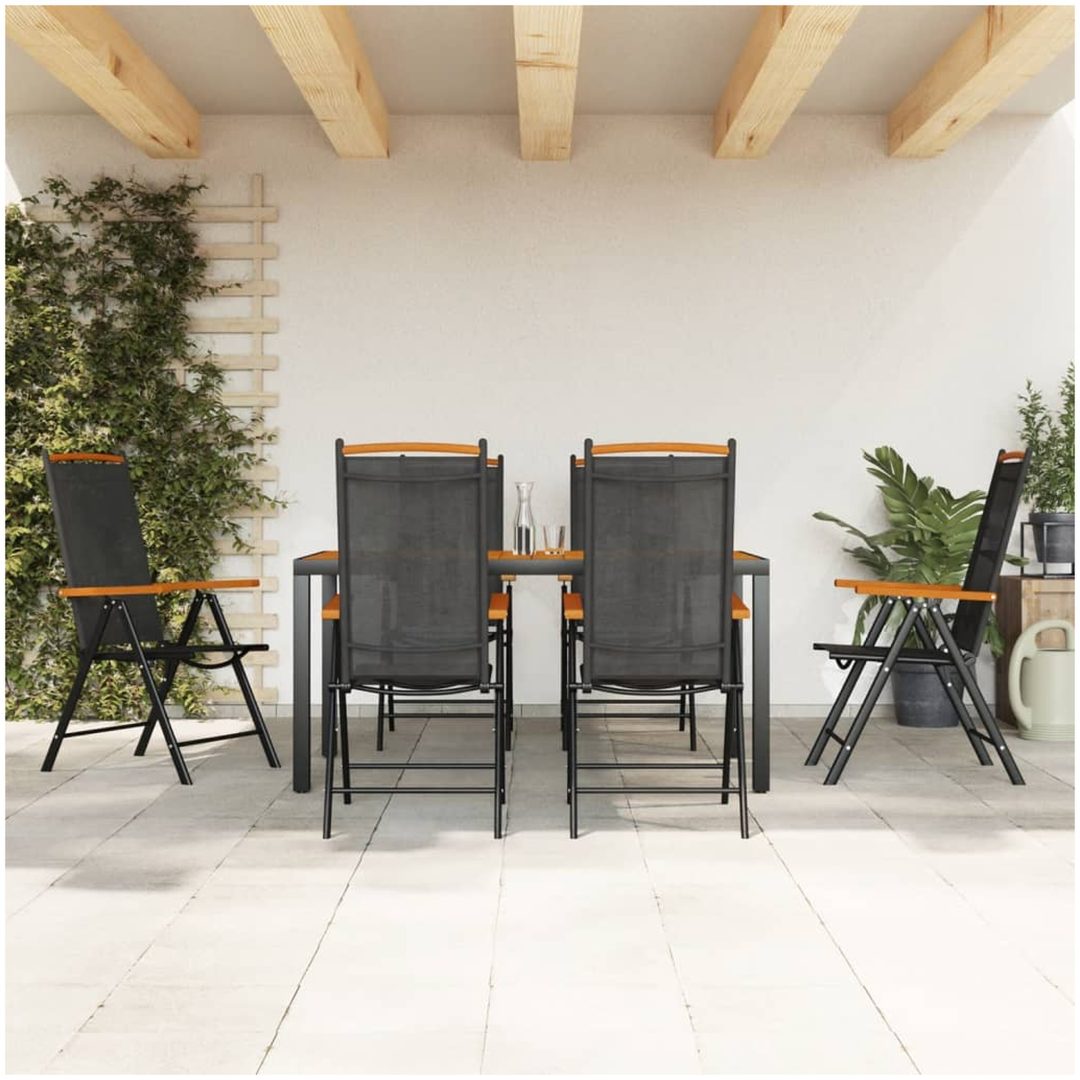 Matgrupp för trädgården 7 delar brun aluminium vidaXL 150 cm bordslängd