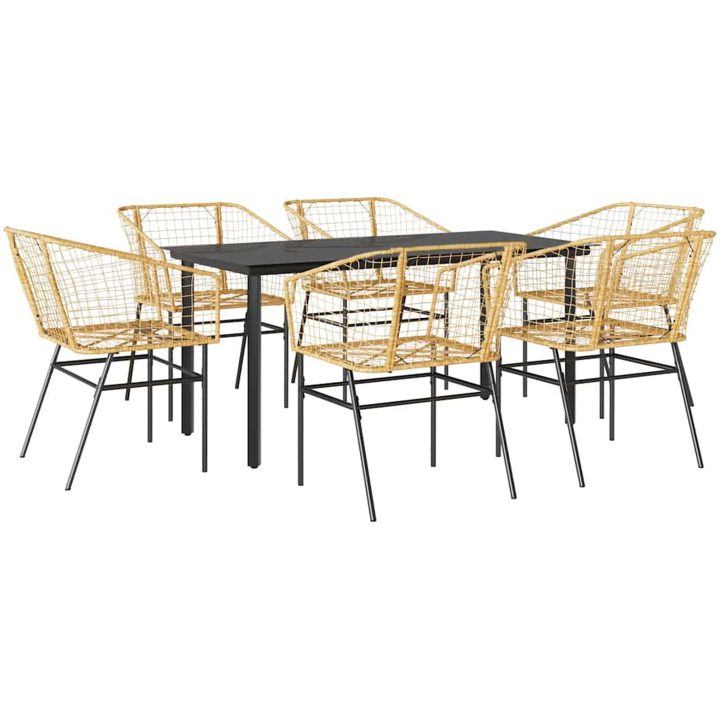 Matgrupp för trädgården 7 delar brun polyrotting glas vidaXL 160 x 80 x 74 cm – bild 2
