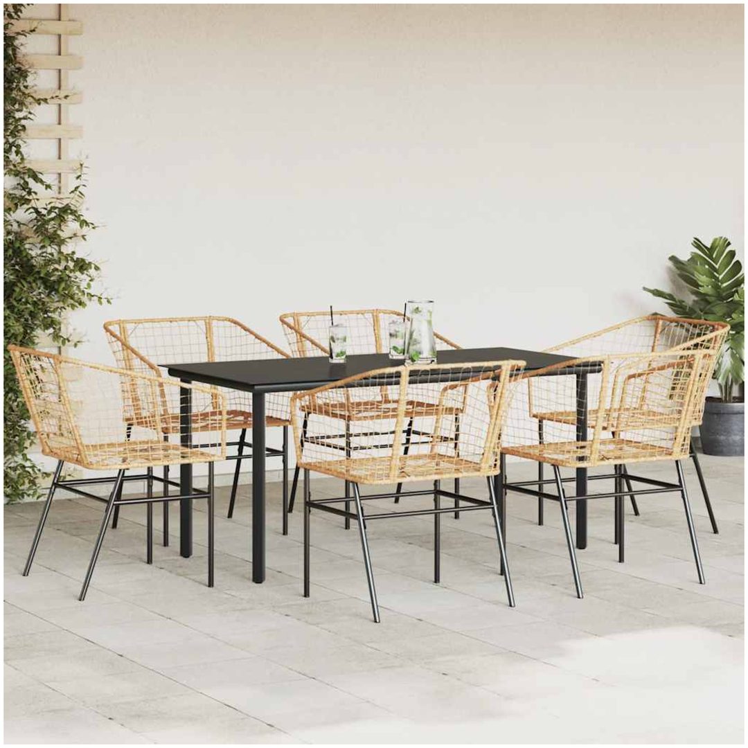 Matgrupp för trädgården 7 delar brun polyrotting glas vidaXL 160 x 80 x 74 cm – bild 3
