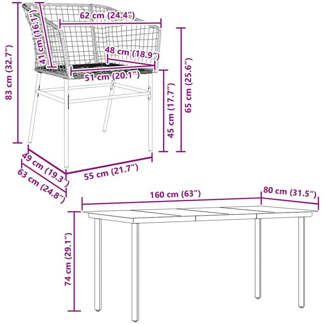 Matgrupp för trädgården 7 delar brun polyrotting glas vidaXL 160 x 80 x 74 cm – bild 8