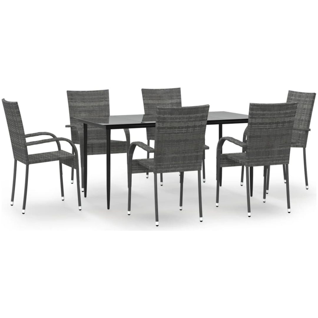 Matgrupp för trädgården 7 delar grå konstrottning vidaXL 160 cm table length – bild 2