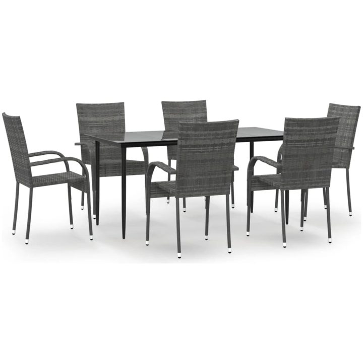 Matgrupp för trädgården 7 delar grå konstrottning vidaXL 160 cm table length – bild 2