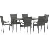 Matgrupp för trädgården 7 delar grå konstrottning vidaXL 160 cm table length – miniatyr 3