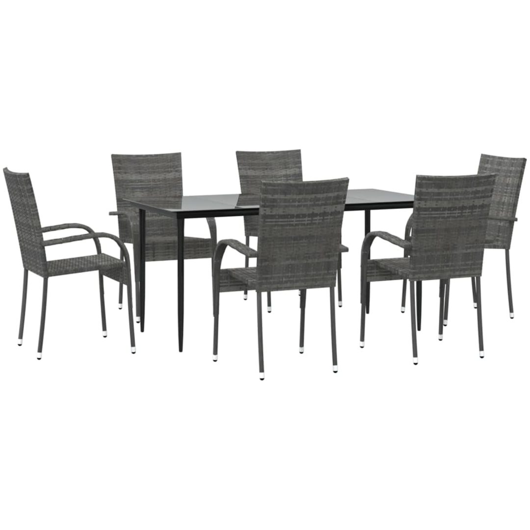 Matgrupp för trädgården 7 delar grå konstrottning vidaXL 160 cm table length – bild 3