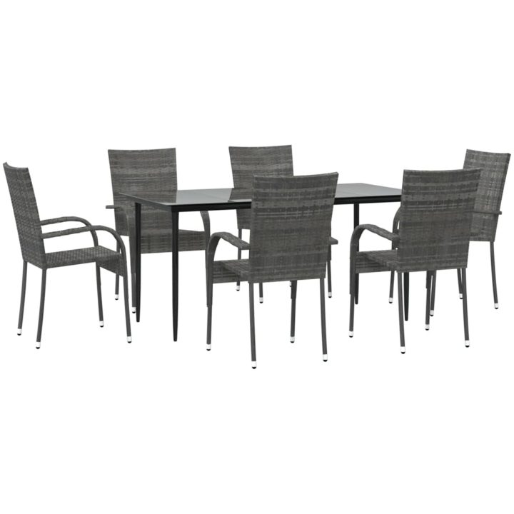 Matgrupp för trädgården 7 delar grå konstrottning vidaXL 160 cm table length – bild 3