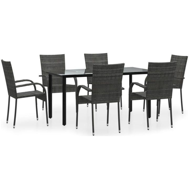 Matgrupp för trädgården 7 delar grå konstrottning vidaXL 160 cm table length – bild 2