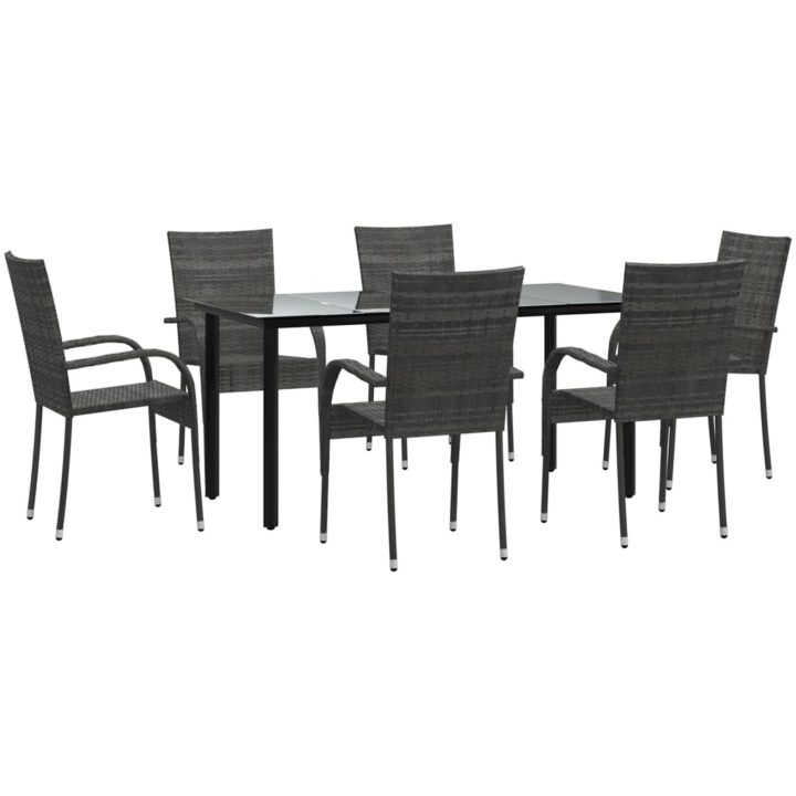Matgrupp för trädgården 7 delar grå konstrottning vidaXL 160 cm table length – bild 3