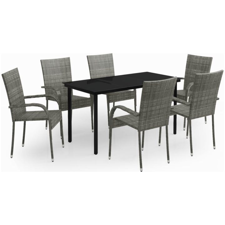 Matgrupp för trädgården 7 delar grå och svart vidaXL 140 cm table length – bild 2