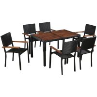 Matgrupp för trädgården 7 delar konstrotting akaciaträ svart vidaXL