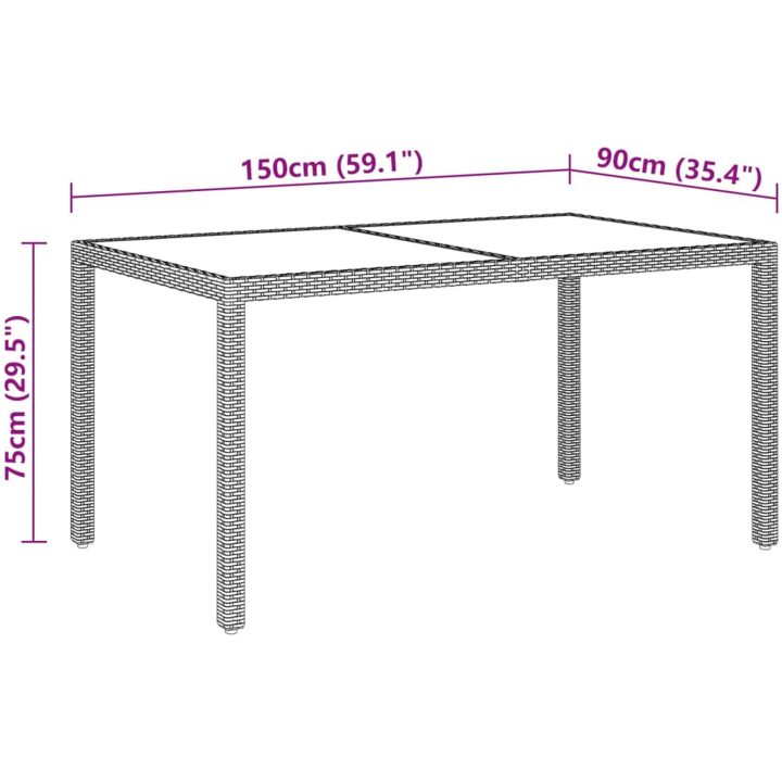 Matgrupp för trädgården 7 delar konstrotting härdat glas beige vidaXL – bild 8