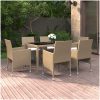 Matgrupp för trädgården 7 delar konstrotting härdat glas beige vidaXL – miniatyr 1