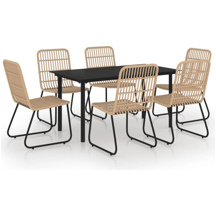 Matgrupp för trädgården 7 delar konstrotting och glas vidaXL 150 cm table length – bild 2