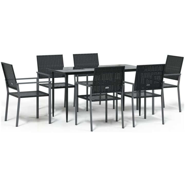 Matgrupp för trädgården 7 delar konstrotting & stål vidaXL 140 cm table length – bild 2