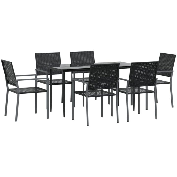 Matgrupp för trädgården 7 delar konstrotting & stål vidaXL 140 cm table length – bild 3