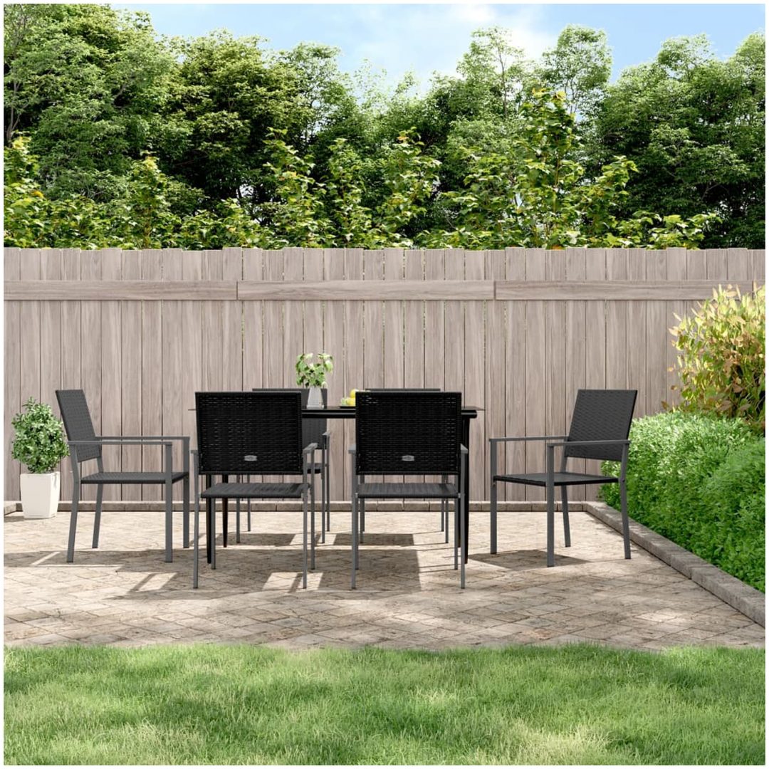 Matgrupp för trädgården 7 delar konstrotting & stål vidaXL 140 cm table length