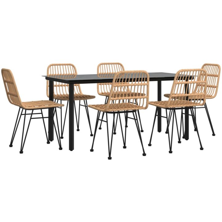 Matgrupp för trädgården 7 delar konstrotting vidaXL 160 cm table length – bild 3