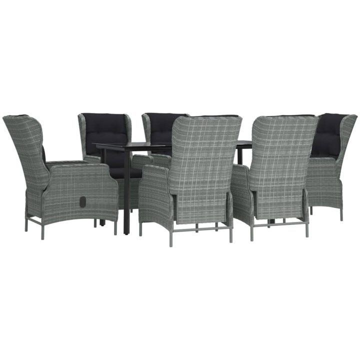Matgrupp för trädgården 7 delar ljusgrå konstrottning vidaXL 160 cm table length – bild 3