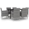 Matgrupp för trädgården 7 delar med dynor konstrotting och glas vidaXL 140 cm table length – miniatyr 2