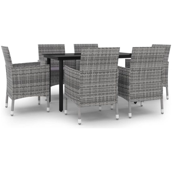 Matgrupp för trädgården 7 delar med dynor konstrotting och glas vidaXL 140 cm table length – bild 2