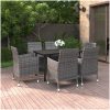 Matgrupp för trädgården 7 delar med dynor konstrotting och glas vidaXL 140 cm table length – miniatyr 1