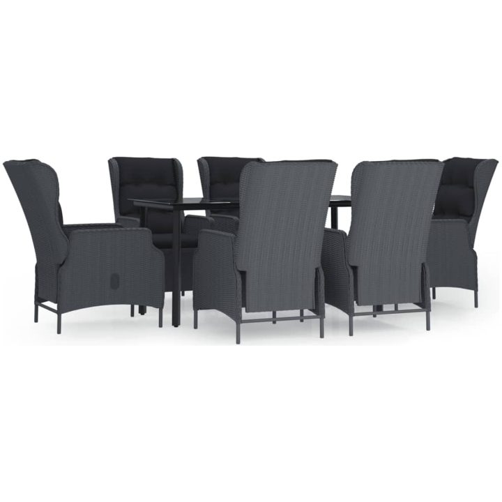 Matgrupp för trädgården 7 delar mörkgrå konstrottning vidaXL 160 cm table length – bild 2